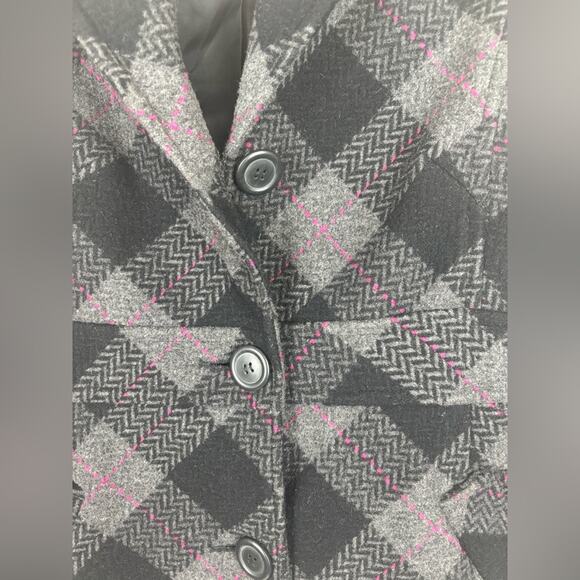 Aeropostale Wool Black, Gray and Pink Plaid Pea Coat Size Small - Picture 5 of 13